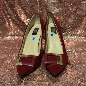 Jones New York Red Heels with Gold Buckle
